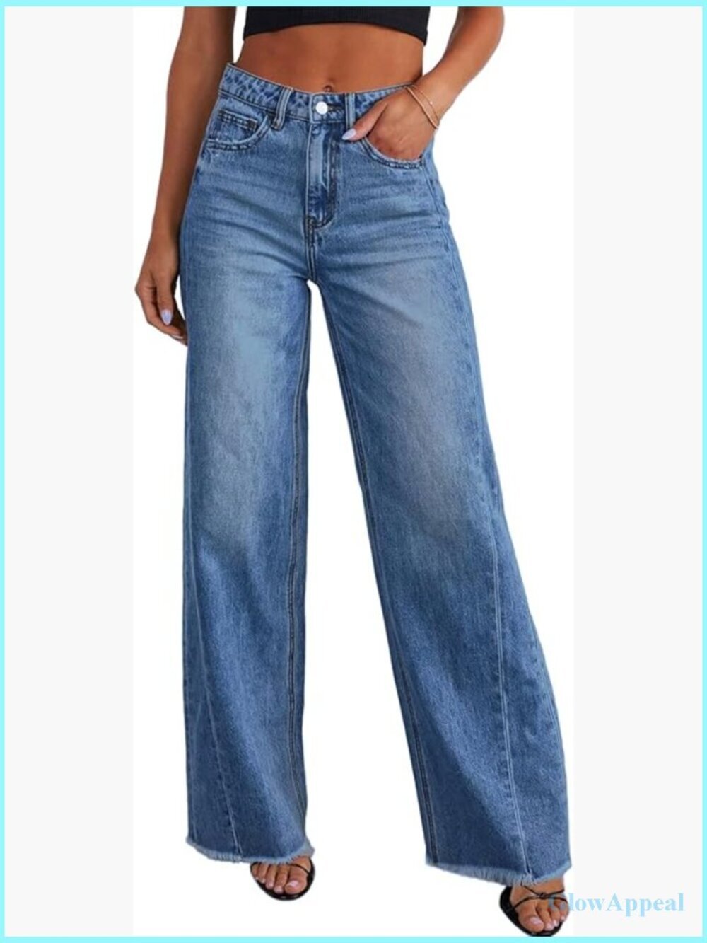 High Rise Wide Leg Raw Hem Stretchy Denim Jeans